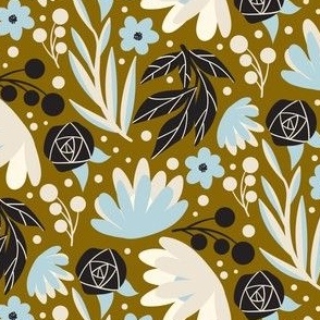 Floral pattern with green gold background