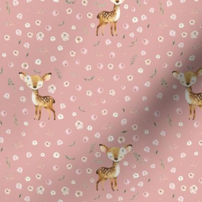 Small Scale Blush Rose Deer Pink