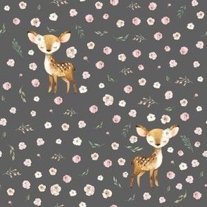 Small Scale Blush Rose Deer Grey