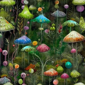 mossy mushrooms, muted colors