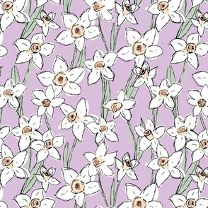 Raw freehand daffodils boho garden daffodil blossom spring love baby nursery white mist lilac 