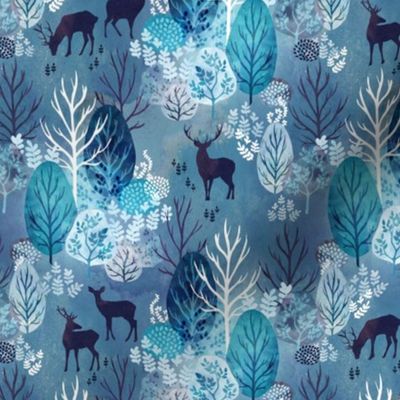 Steel blue forest deer with teal small