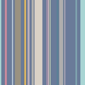Multicoloured Stripes Blue Background