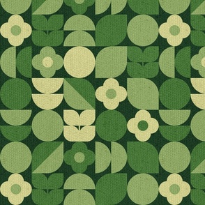 Mossy Geometric Bauhaus Shapes, Mid Century Modern Greenery in Greens Textured