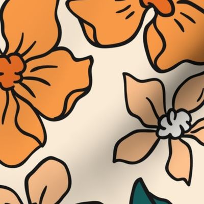 Orange & Green Retro Floral Print