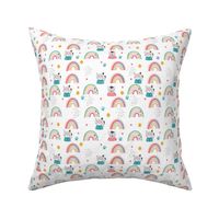 Cats and rainbows - Colorful children's fabric pattern with cute details in vivid colors