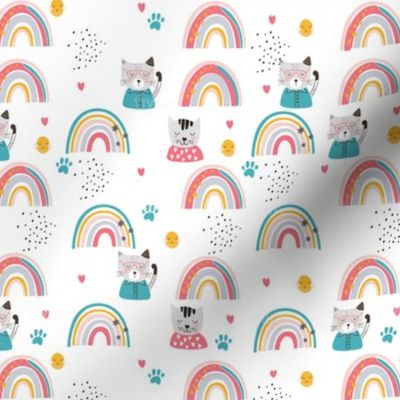 Cats and rainbows - Colorful children's fabric pattern with cute details in vivid colors
