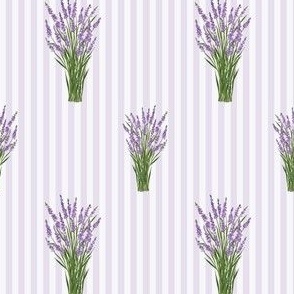  lavender bunches on linen and purple stripes