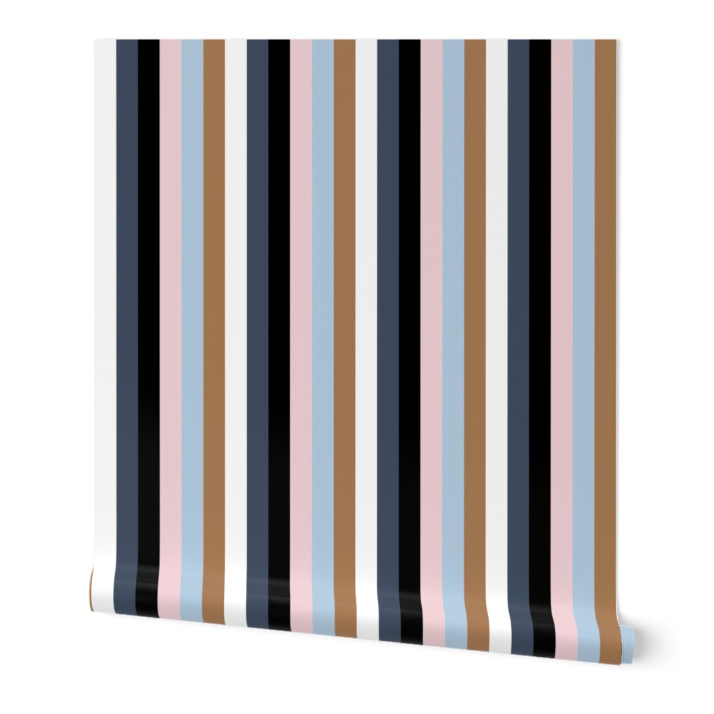 Jacobean Two Inch Cabana Stripes in Alternating Earth and Sky Colors 