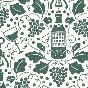 Wine Cellar, pine green light (Xlarge) – grape vines, bottle and glasses