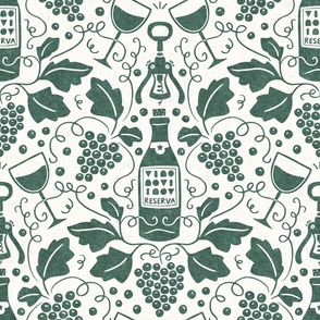 Wine Cellar, pine green light (Large) – grape vines, bottle and glasses