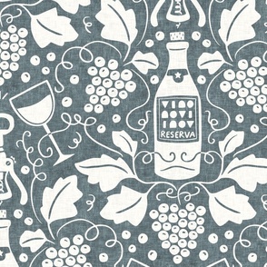 Wine Cellar, slate gray (Xlarge) – grape vines, bottle and glasses