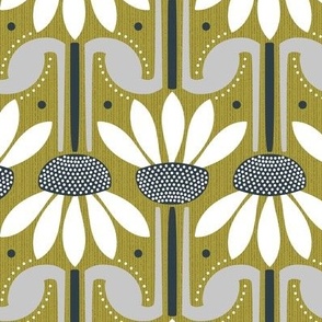 Coneflower Power - Mid Century Modern Floral Olive Green Gray Regular Scale