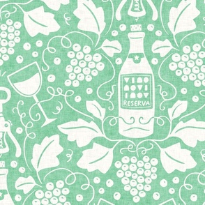 Wine Cellar, jade green (Xlarge) – grape vines, bottle and glasses