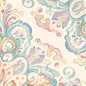 Ornate Romantic Floral Pattern on Muted Cream 002