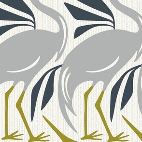 Wandering Herons - Mid Century Modern Birds Ivory Gray Large Scale