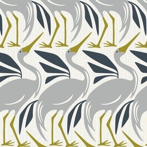 Wandering Herons - Mid Century Modern Birds Ivory Gray Regular Scale