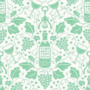 Wine Cellar, jade green light (Large) – grape vines, bottle and glasses