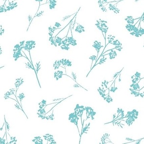 Wildflowers Teal Blue Green on White