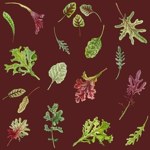  Salad Greens Pattern on burgundy ground