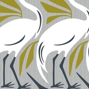 Wandering Herons - Mid Century Modern Birds Gray Ivory Large Scale