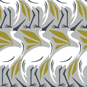Wandering Herons - Mid Century Modern Birds Gray Ivory Regular Scale
