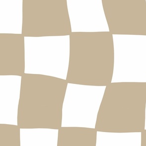Large Hand Drawn Checkerboard Pattern (tan/white)