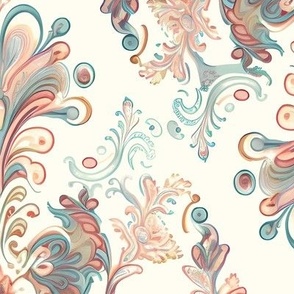 Ornate Romantic Floral Pattern on Muted White