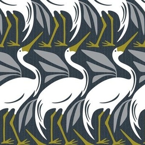 Wandering Herons - Mid Century Modern Birds Steel Blue Ivory Regular Scale
