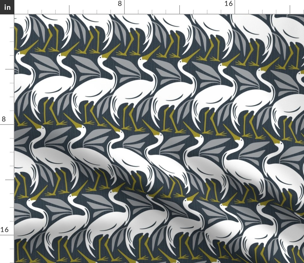 Wandering Herons - Mid Century Modern Birds Steel Blue Ivory Regular Scale