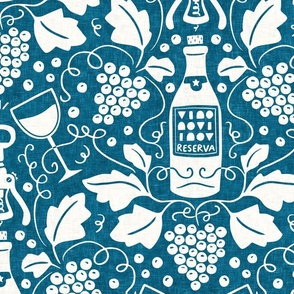 Wine Cellar, teal peacock blue (Xlarge) – grape vines, bottle and glasses