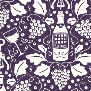 Wine Cellar, plum violet purple (Xlarge) – grape vines, bottle and glasses