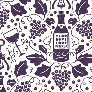 Wine Cellar, plum violet purple light (Xlarge) – grape vines, bottle and glasses