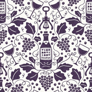 Wine Cellar, plum violet purple light (Large) – grape vines, bottle and glasses