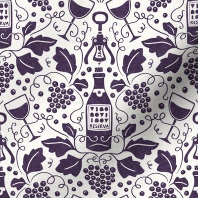 Wine Cellar, plum violet purple light (Small) – grape vines, bottle and glasses