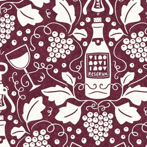 Wine Cellar, burgundy red (Xlarge) – grape vines, bottle and glasses