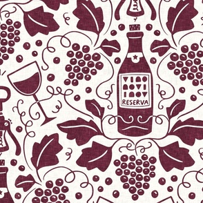 Wine Cellar, burgundy red light (Xlarge) – grape vines, bottle and glasses