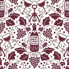 Wine Cellar, burgundy red light (Large) – grape vines, bottle and glasses