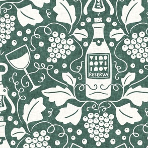 Wine Cellar, pine green (Xlarge) – grape vines, bottle and glasses