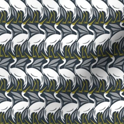 Wandering Herons - Mid Century Modern Birds Steel Blue Ivory Small Scale