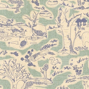 mossy-forest-friends toile-blue and green