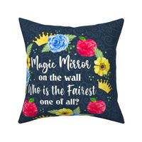 18x18 Panel Magic Mirror Snow White Evil Queen Fairy Tale Floral on Navy for DIY Throw Pillow Lovey or Cushion Cover