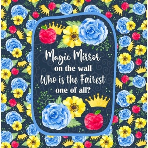 14x18 Panel Magic Mirror Snow White Evil Queen Fairy Tale Floral on Navy for DIY Garden Flag Hand Towel Small Wall Hanging