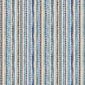 small scale Loose Geometric multicoloured spotty stripe / blue and taupe colorway