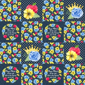 Bigger Scale Patchwork 6" Squares Magic Mirror Snow White Evil Queen Fairy Tale on Navy for Cheater Quilt or Blanket