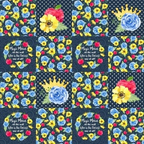 Smaller Scale Patchwork 3" Squares Magic Mirror Snow White Evil Queen Fairy Tale on Navy for Cheater Quilt or Blanket