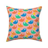 Colorful bright birds in blue_ green_ red and orange on a pink background - simple cut out retro shapes - medium