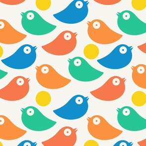Colorful bright birds in blue_ green_ red and orange on a white background - simple cut out retro shapes - large
