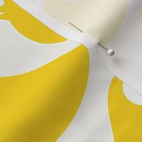 Yellow birds on a soft white background with pink dots - simple cut out retro shapes - large