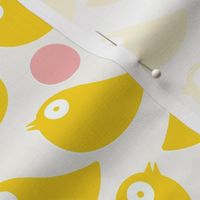 Yellow birds on a soft white background with pink dots - simple cut out retro shapes - medium